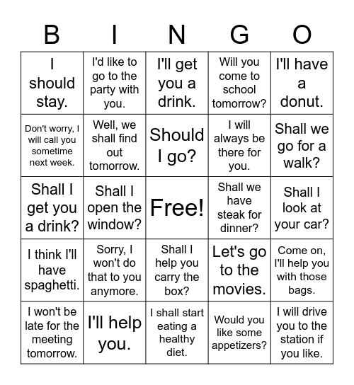 Offers, Decisions, Promises, Suggestions Bingo Card