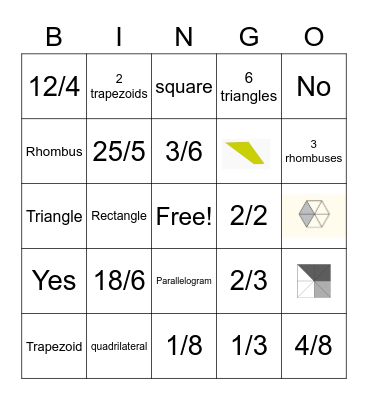 Fraction/Shapes Bingo Card