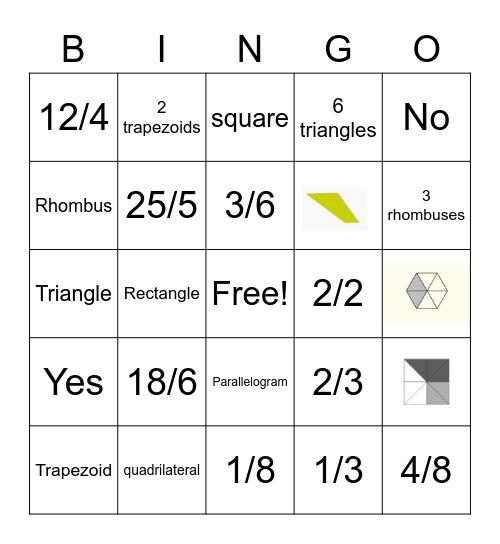 Fraction/Shapes Bingo Card