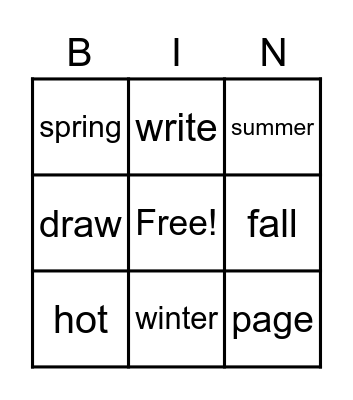 Scrapbook of the Seasons Bingo Card