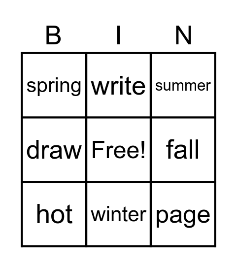 Scrapbook of the Seasons Bingo Card