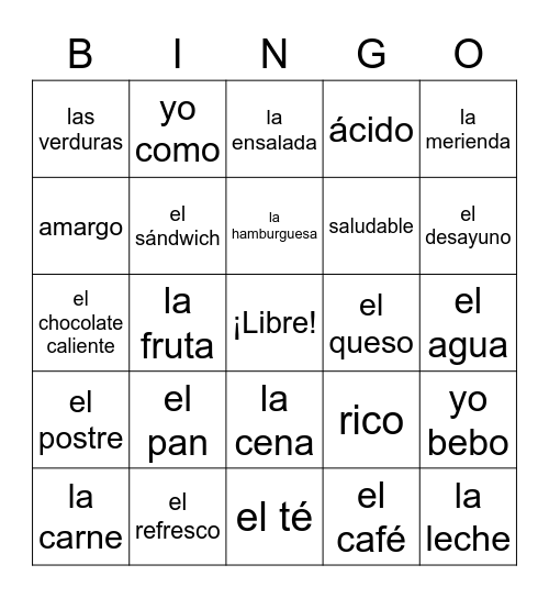 La Comida Bingo Card