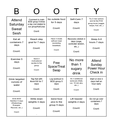 The Booty Bunch! Bingo Card
