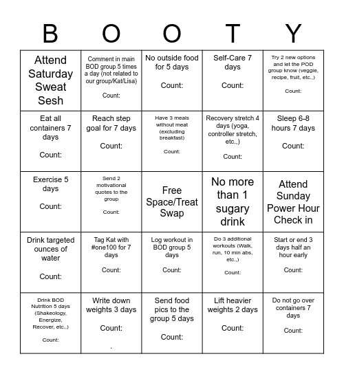 The Booty Bunch! Bingo Card