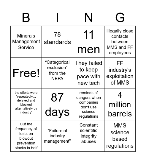 BP Bingo Card