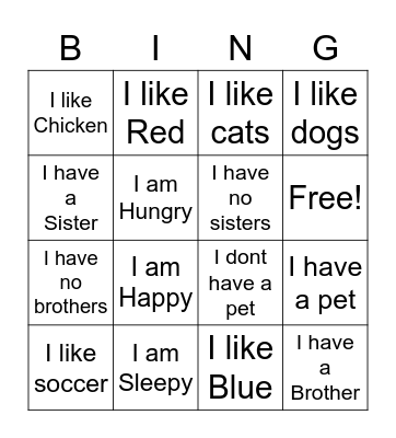 Get to know me Bingo Card