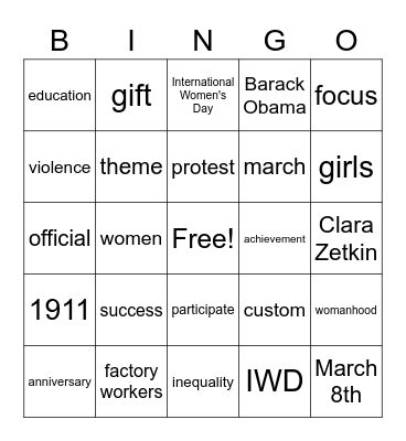 International Women's Day Bingo (B) Bingo Card