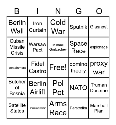 Cold War Exam Review Bingo Card