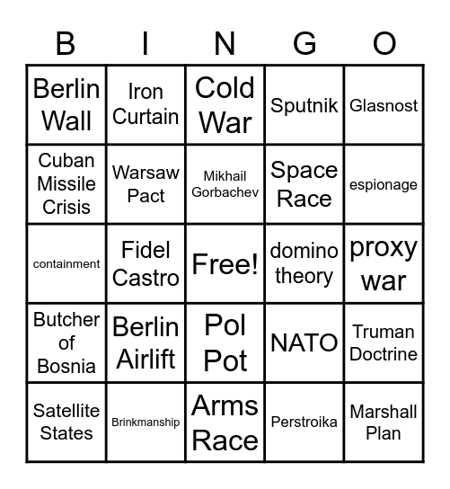 Cold War Exam Review Bingo Card