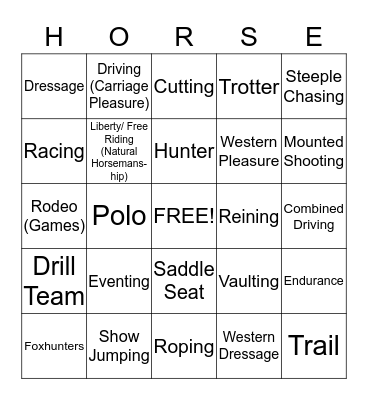 Horse Crazy Bingo Card