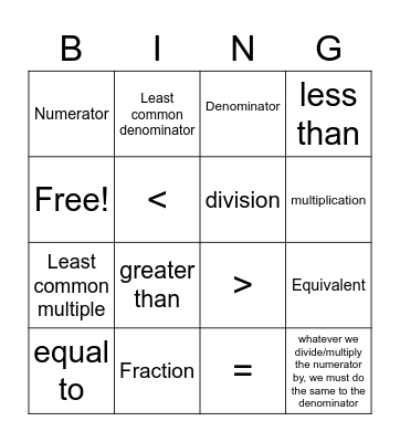 Chapter 8-Fractions Bingo Card