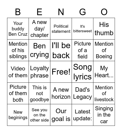 Ben Go!! Bingo Card