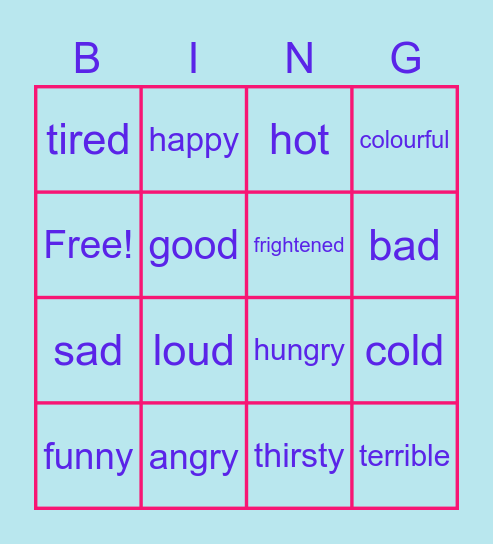 Adjectives Grade 4 Bingo Card