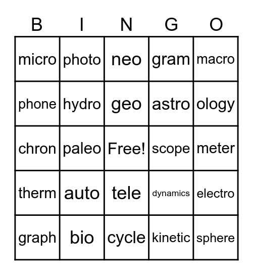 Greek Combining Forms - Intro and Science Bingo Card