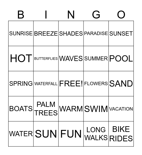 PARADISE BINGO Card