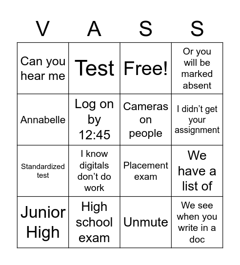 Untitled Bingo Card