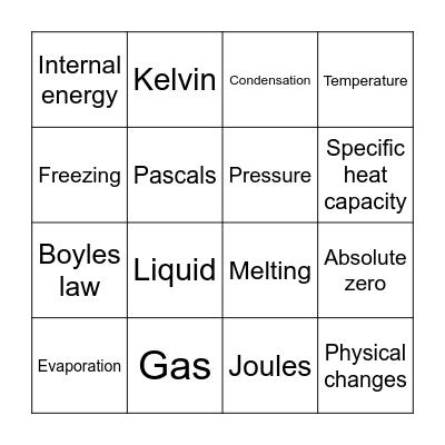 Ms Dabell - Unit 5 - Solids, liquids and gases Bingo Card