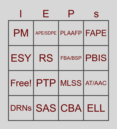 ACRONYM SOUP Bingo Card