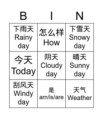 3rd Grade Weather Bingo Card