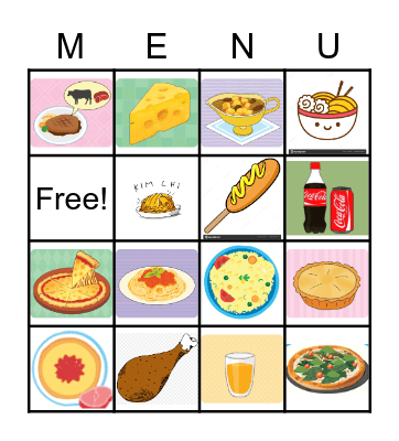 MENU: What would you like? Bingo Card