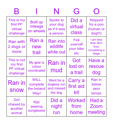 PF Bingo Challenge Bingo Card