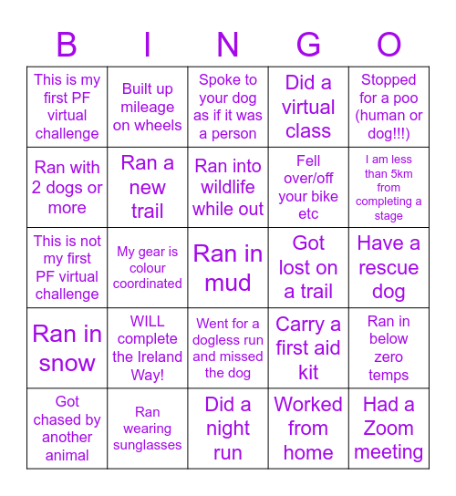 PF Bingo Challenge Bingo Card