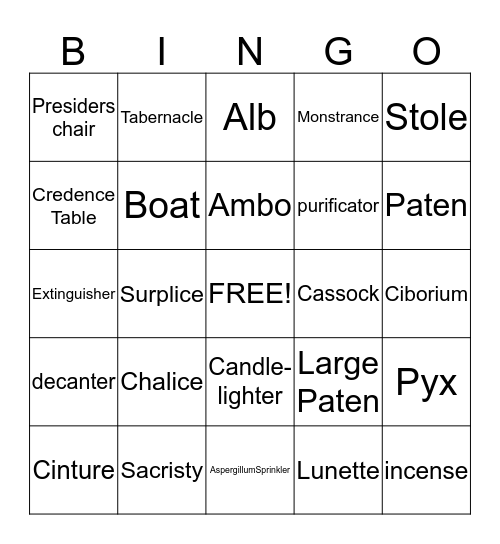 Altar Servers Bingo Card