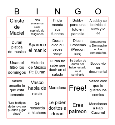 Herejes Bingo Card