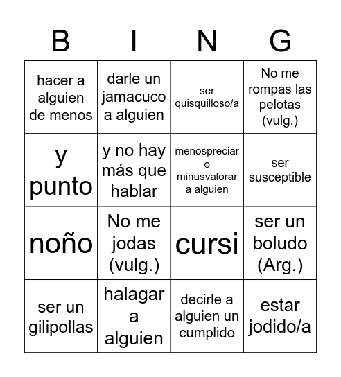 CORTO COSAS DE CHICOS Bingo Card