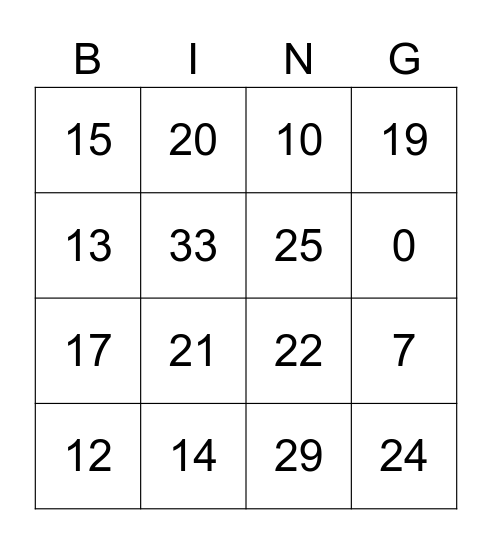 Números 0-40 Bingo Card