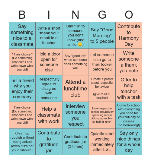 RESPECT Bingo Card