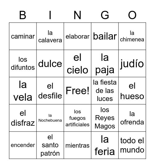 Ch. 5 Bingo - Spanish 2 Bingo Card