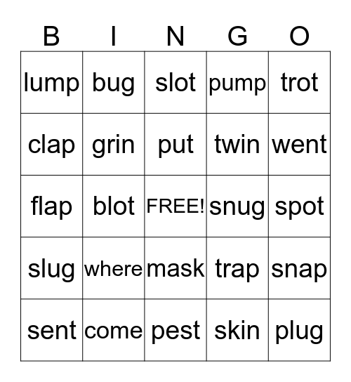 Word families with short vowels Bingo Card