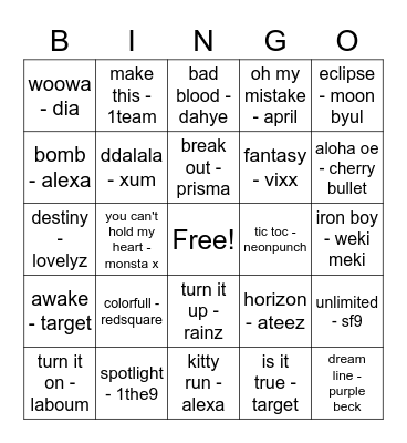 @_zkdlininibear Bingo Card