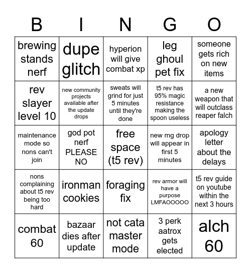 salty's rev t5 bingo. idk go follow me on twitter or smth Bingo Card