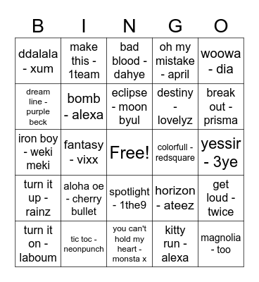@notdoubleonlyU Bingo Card