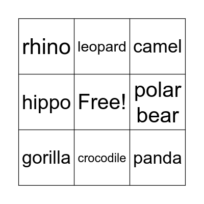 Animals Bingo Card