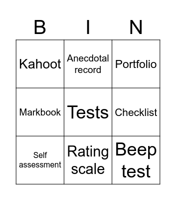 Record keeping Bingo Card