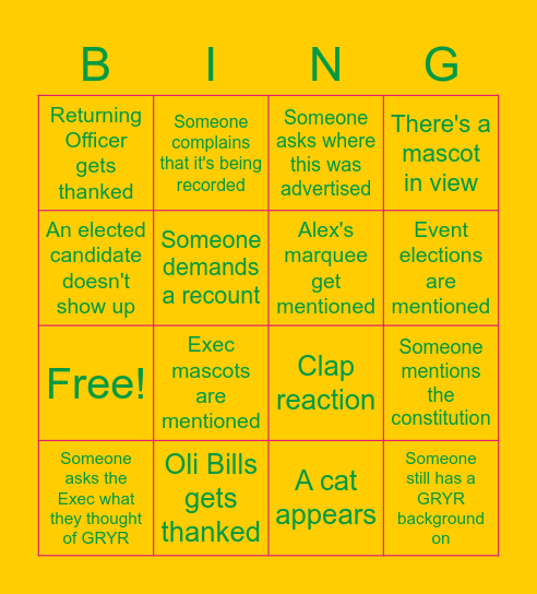 SSAGO AGM Results Bingo Card