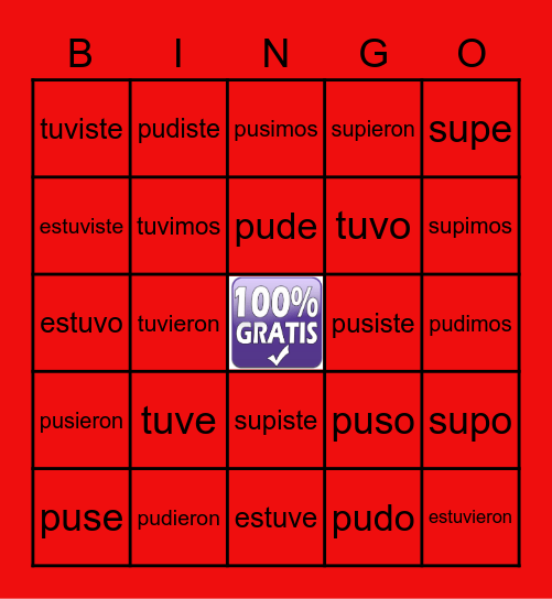 Verbos Irregulares en Pretérito (3.2) Bingo Card