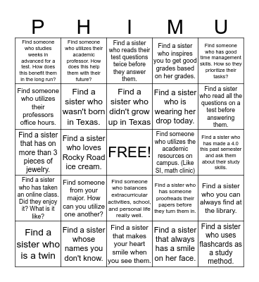 Academic Bingo Card