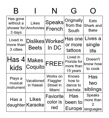 People Bingo Card