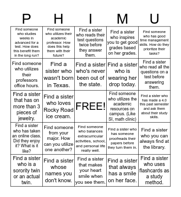 Academic Bingo Card