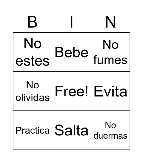 Segundo Paso Bingo Card