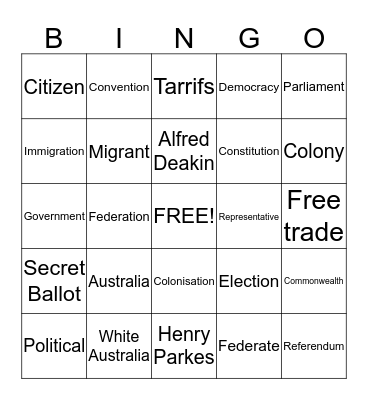 Federation Bingo Card