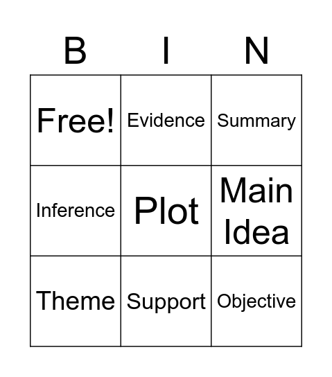 Vocabulary Bingo Card