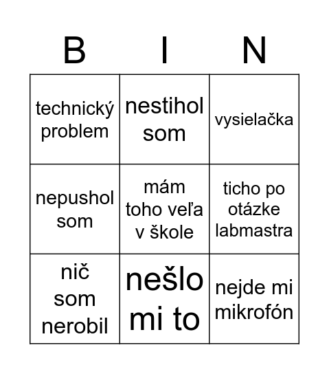 Stand-Up Bingo Card