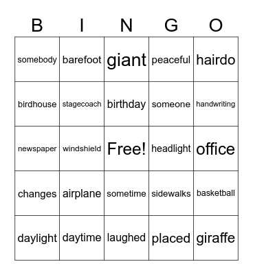 3-3/8 Bingo Card