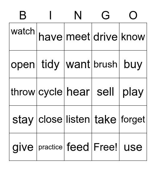 Common Verbs Bingo Card