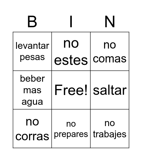 Los Mandatos Informales Bingo Card